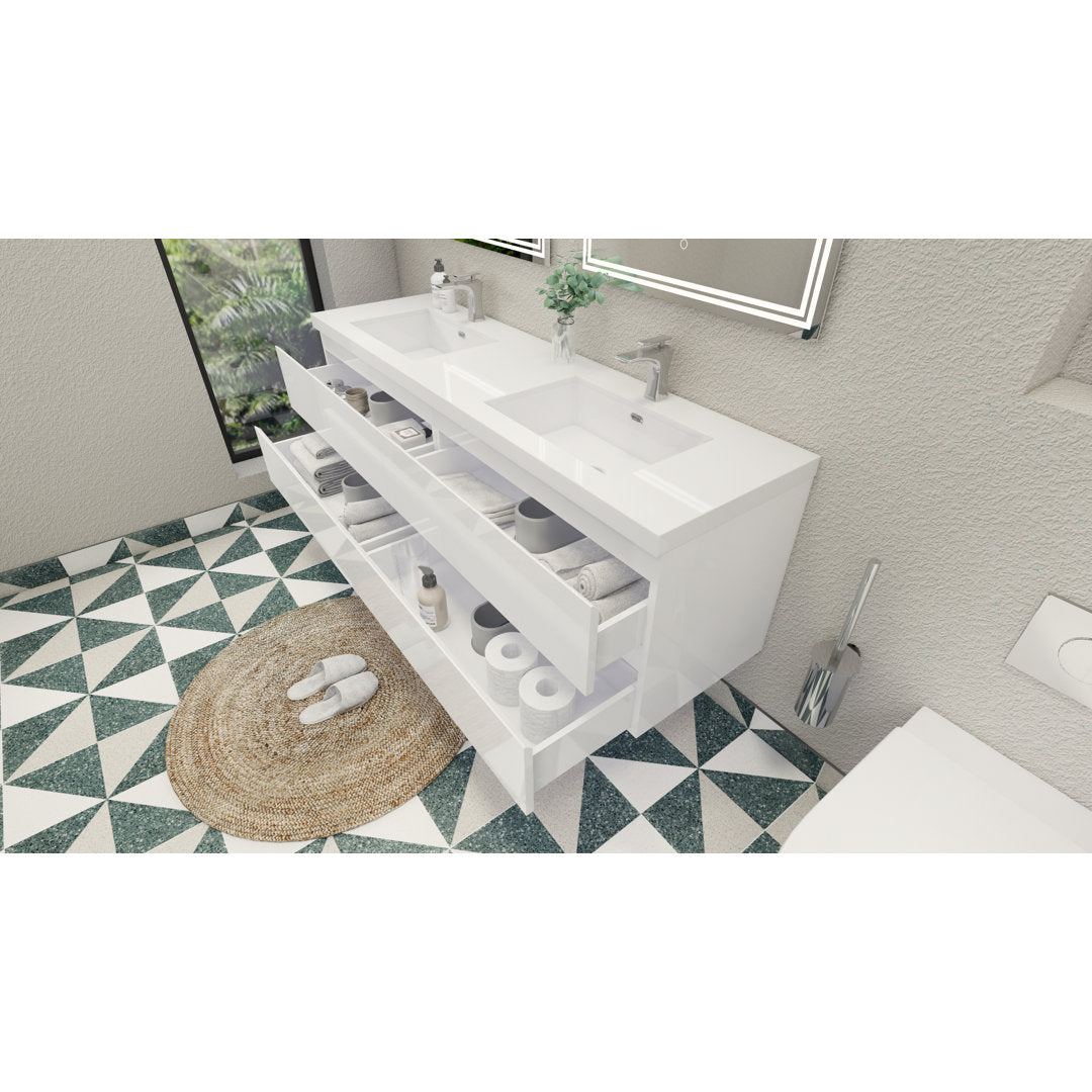 Aylanna 72" Wall-Mounted Double Bathroom Vanity Set Wade Logan® Base Finish: Hight Gloss White