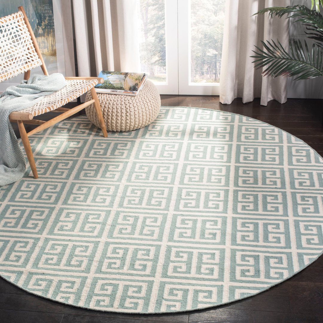 Rodgers Hand Woven Flat Weave 50% Banana Silk, 30% Wool, 20% Cotton Geometric Rug Ebern Designs Rug Size: Round 7'