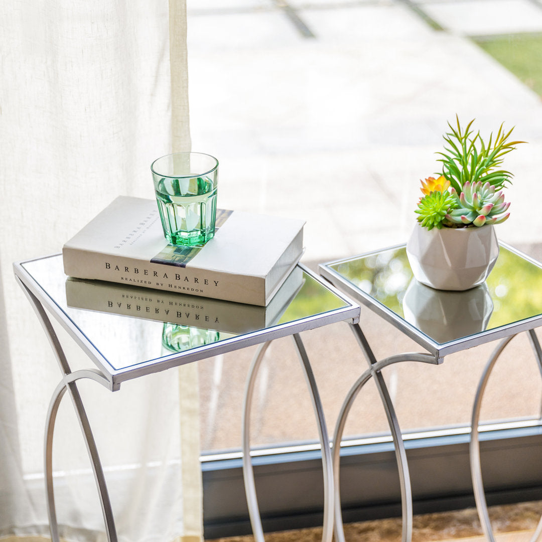 Loquette Glass Sled Nesting Tables Etta Avenue™ Table Base Color: Silver