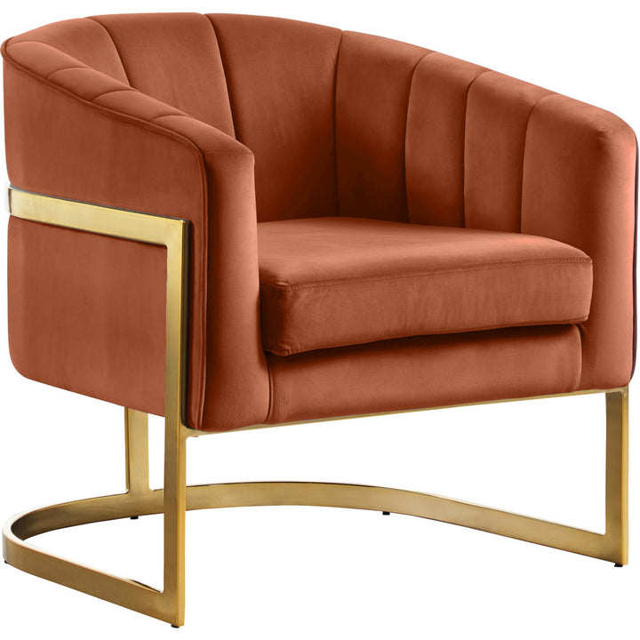 Barnicle 30" Wide Velvet Barrel Chair Everly Quinn Body Fabric: Cognac Velvet