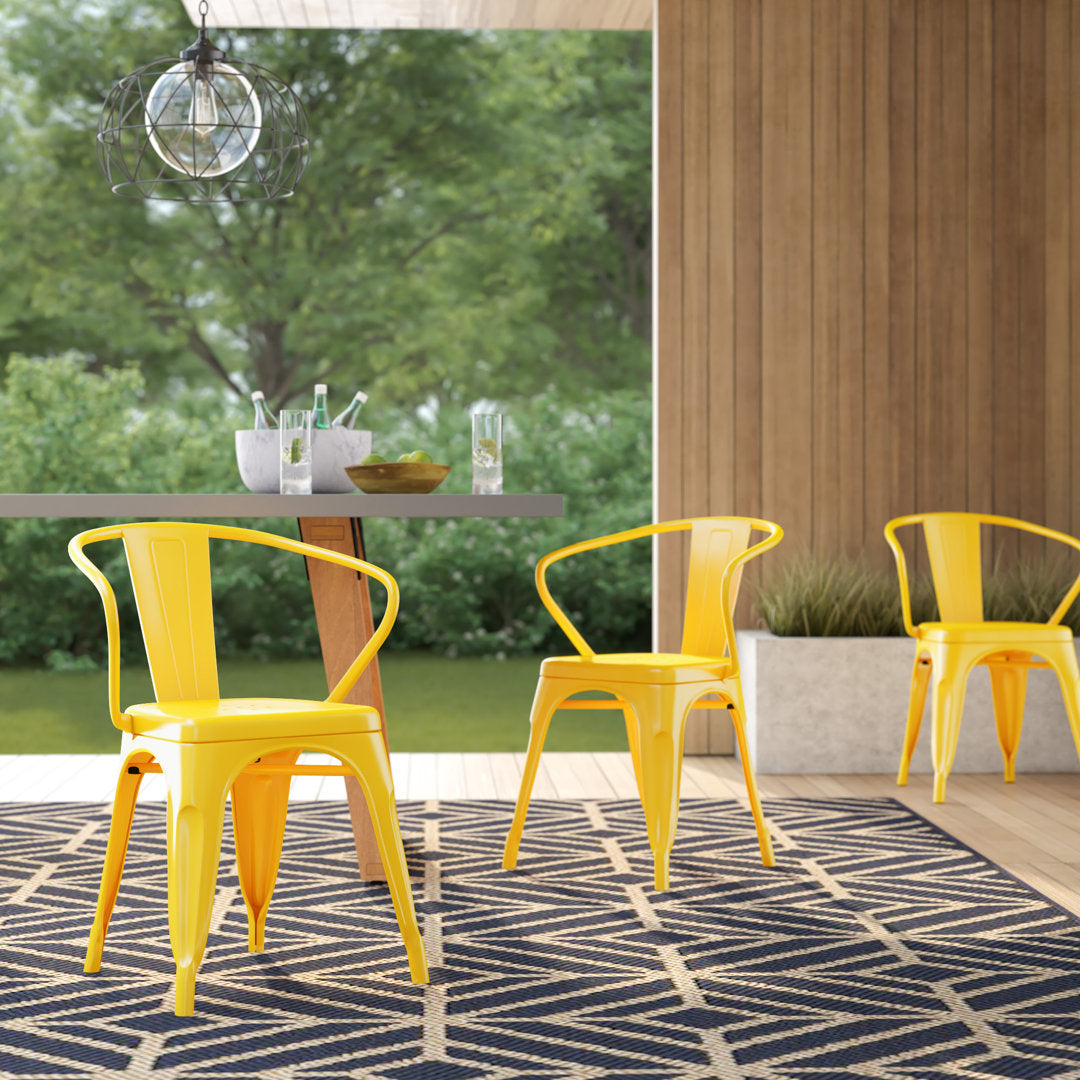 Hucheson Metal Indoor-Outdoor Chair with Arms Flash Furniture Seat Finish: Yellow