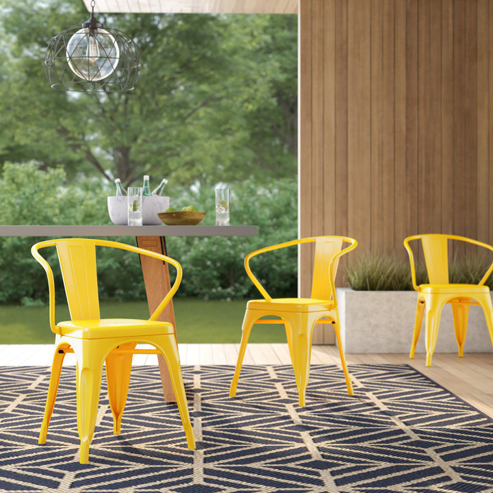 Hucheson Metal Indoor-Outdoor Chair with Arms Flash Furniture Seat Finish: Yellow