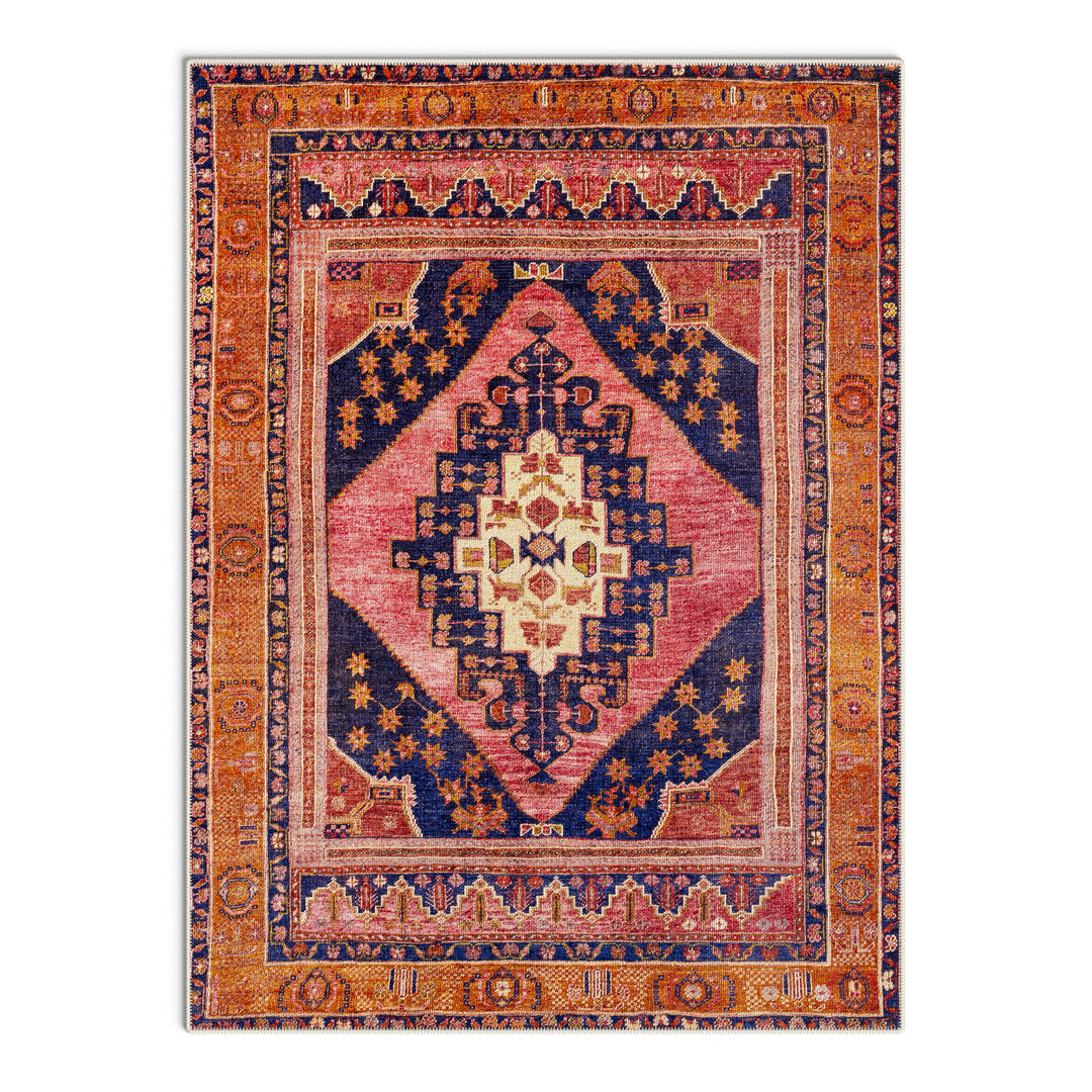 Westlake Machine Washable Oriental Dark Blue/Rose Area Rug Birch Lane™ Rug Size: Runner 2'7" x 7'10"