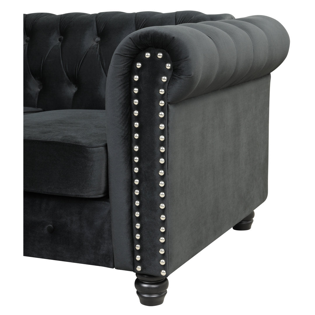 Provence 61" Rolled Arm Chesterfield Loveseat Kelly Clarkson Home Upholstery Color: Black Velvet