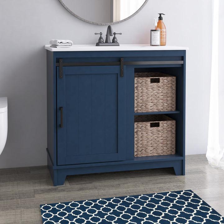Braylen Sliding Barn Door 36" Single Bathroom Vanity Set Sand & Stable™ Base Finish: Insignia Blue
