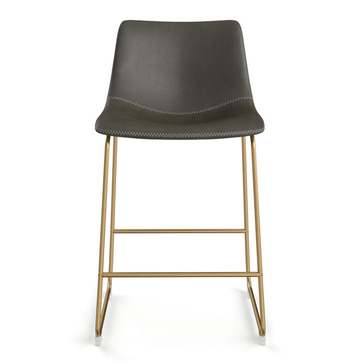 Nia Vegan Leather Bar & Counter Stool (Set of 2) AllModern Frame Color: Gold Seat Height: Counter Stool (24" Seat Height), Upholstery: Gray Vegan Leather