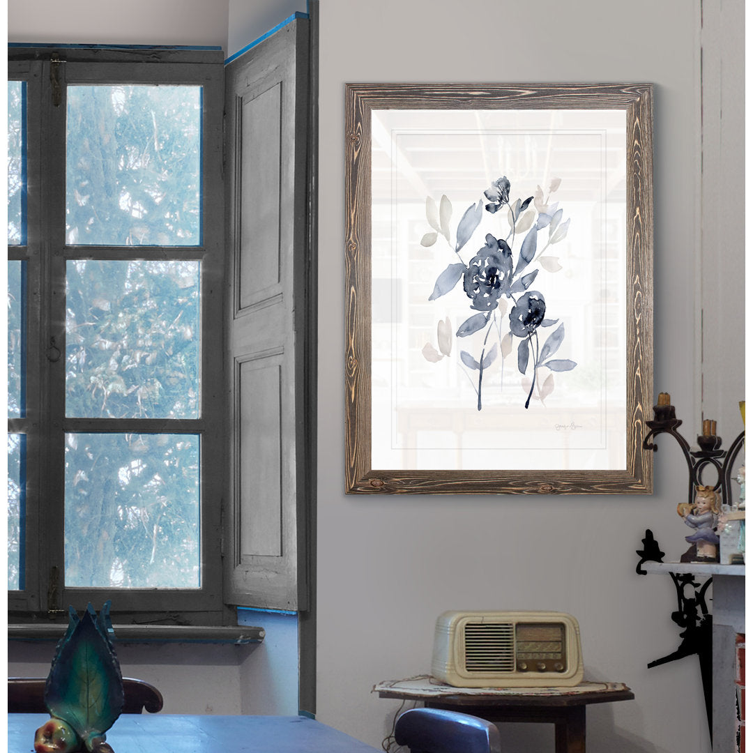 Peonies In Gray I' - Picture Frame Print on Glass Winston Porter Size: 28" H x 38" W x 1.25" D Format: Framed Espresso Print