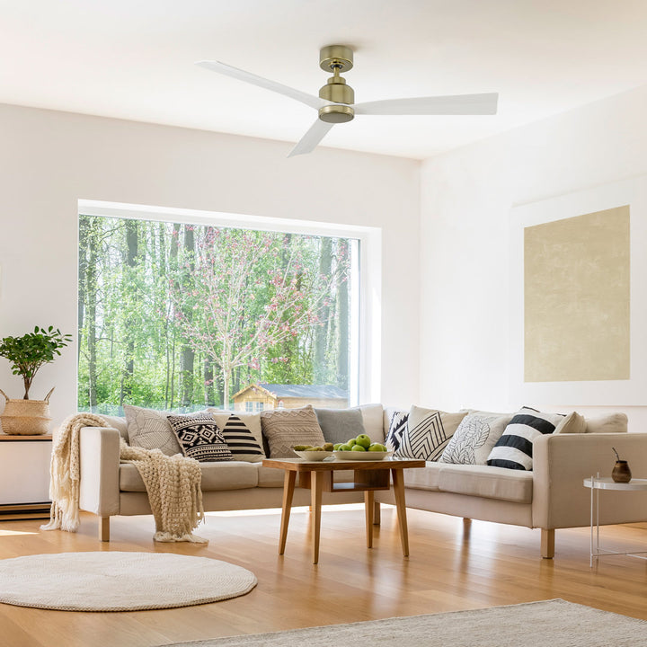52" Smart Home Compatible 3 Blade Smart Ceiling Fan with Remote WAC Limited Fans Finish: Satin Brass with Matte White Blades, Accessories: Without Light Kit