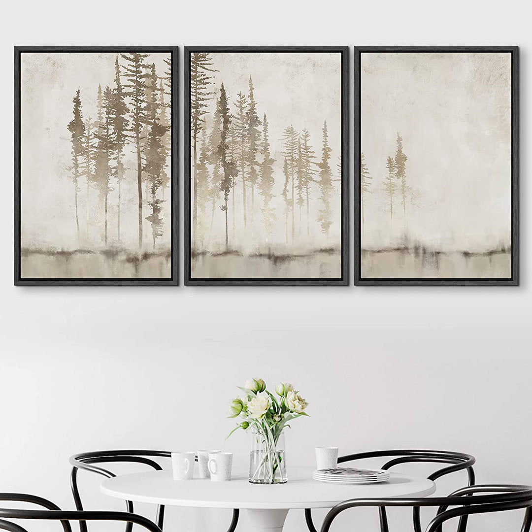 Pastel Abstract Tree Subtle Neutral Modern Rustic Home Decor - Framed Canvas Print Wall Art Work SIGNLEADER Size: 24" H x 48" W Format: Black Framed