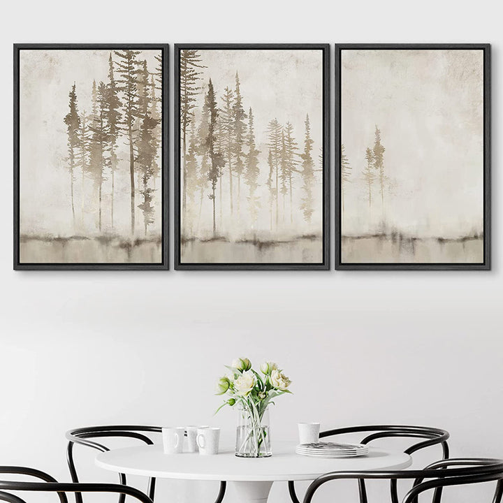 Pastel Abstract Tree Subtle Neutral Modern Rustic Home Decor - Framed Canvas Print Wall Art Work SIGNLEADER Size: 24" H x 48" W Format: Black Framed