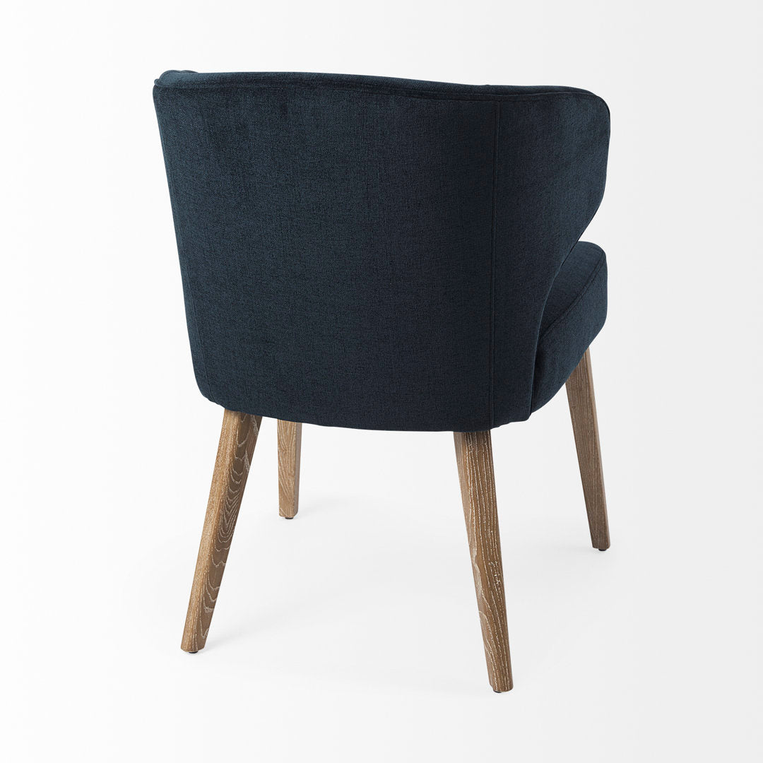 Golino Fabric Upholstered Wingback Side Chair Joss & Main Leg Color: Medium Brown, Upholstery Color: Navy