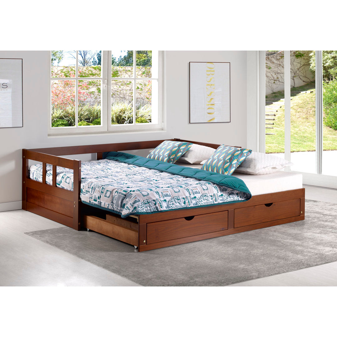 Bechtold Twin to King Solid Wood Frame Extendable Daybed With 2 Drawers And Trundle Guest bed Harriet Bee Bed Frame Color: Chestnut