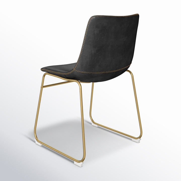 Nia Vegan Leather Side Chair (Set of 2) AllModern Frame Color: Gold, Upholstery Color: Black