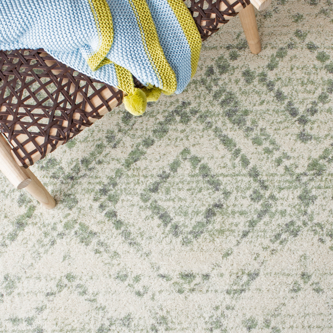 Almus Geometric Ivory/Green Area Rug Langley Street® Rug Size: Runner 2'6" x 14'