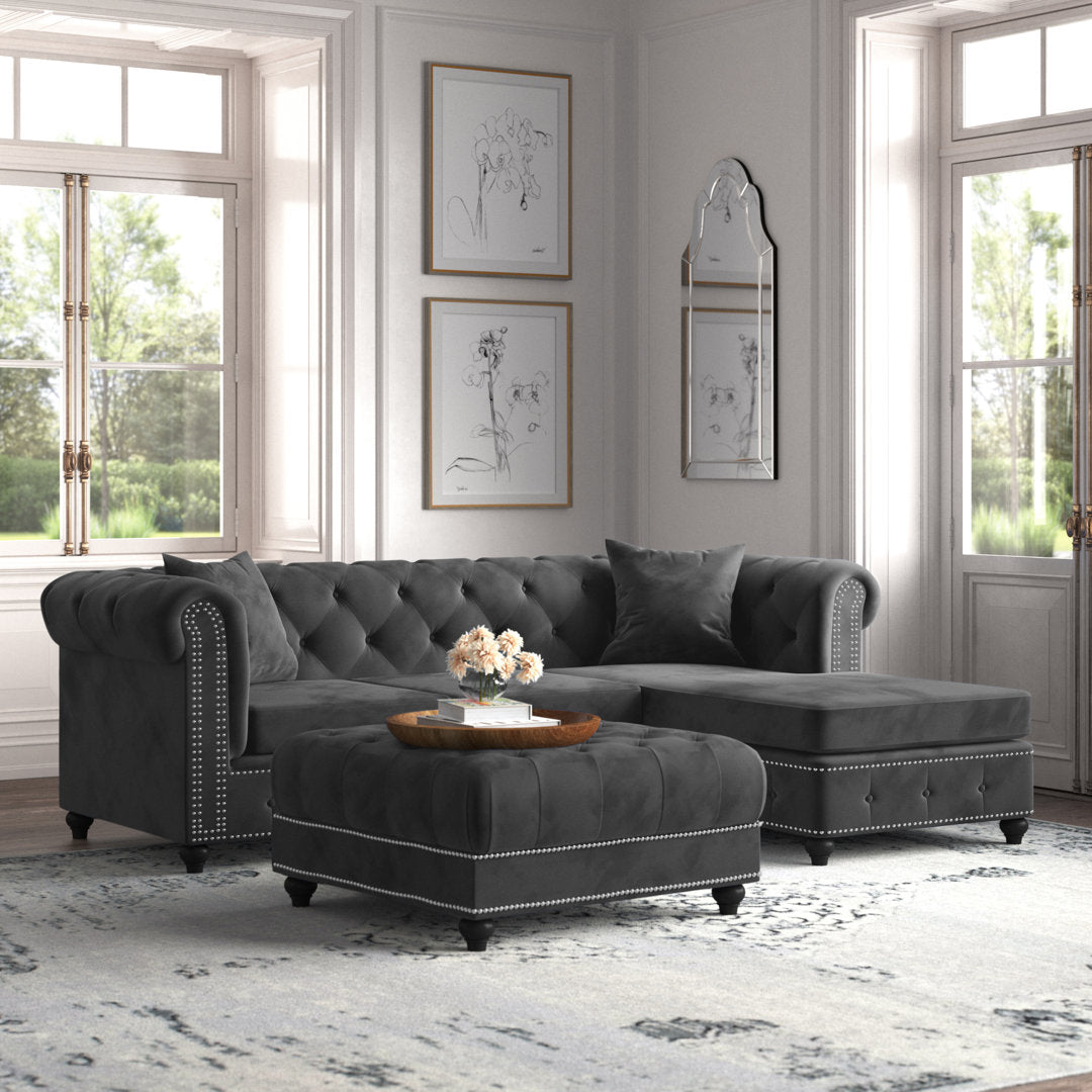 Harlow 96" Wide Velvet Reversible Sofa & Chaise Kelly Clarkson Home Upholstery Color: Gray