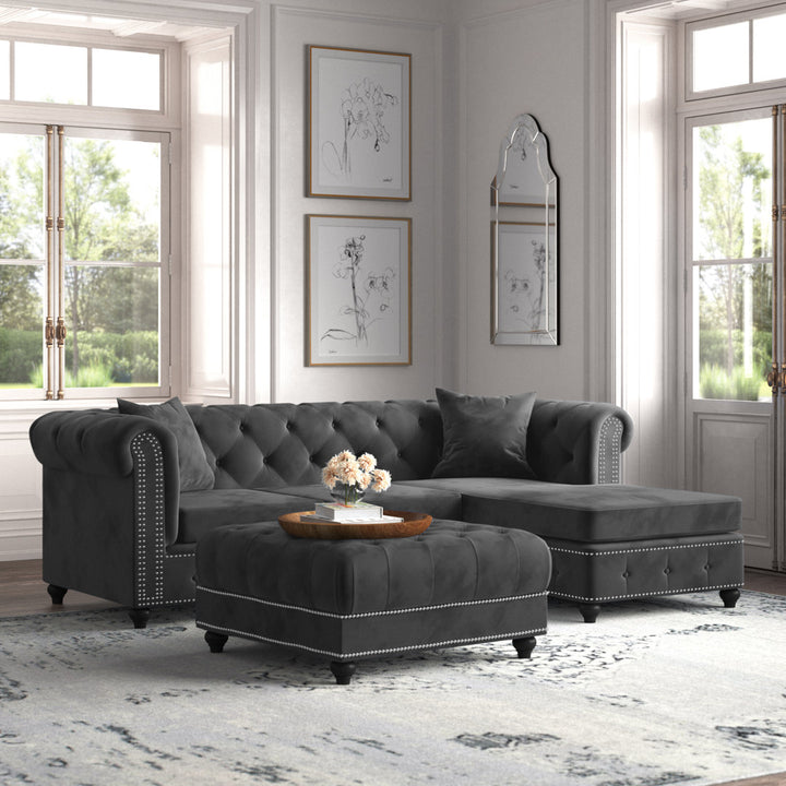Harlow 96" Wide Velvet Reversible Sofa & Chaise Kelly Clarkson Home Upholstery Color: Gray