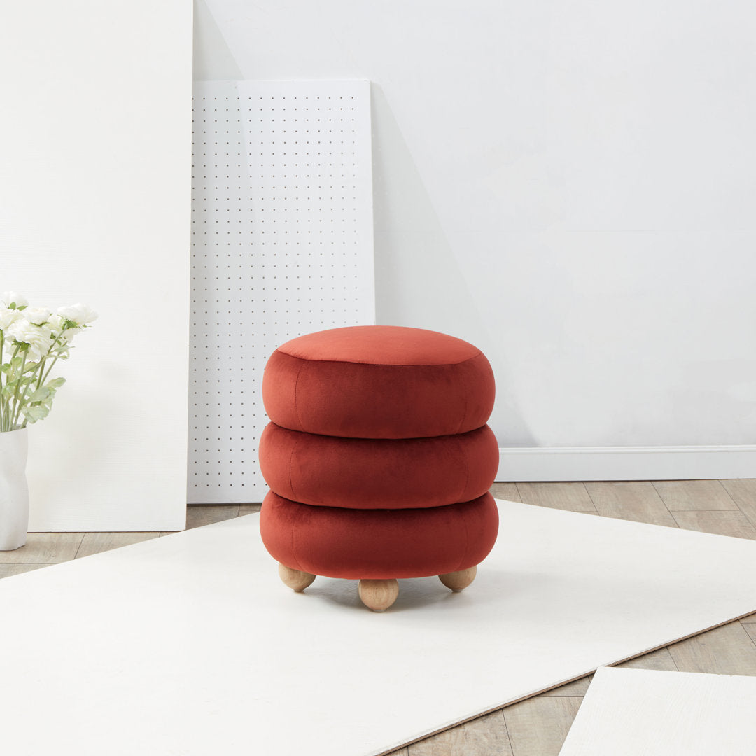 Dalisha 17.2" Wide Velvet Round Standard Ottoman Joss & Main Upholstery Color: Rust, Leg Color: Natural