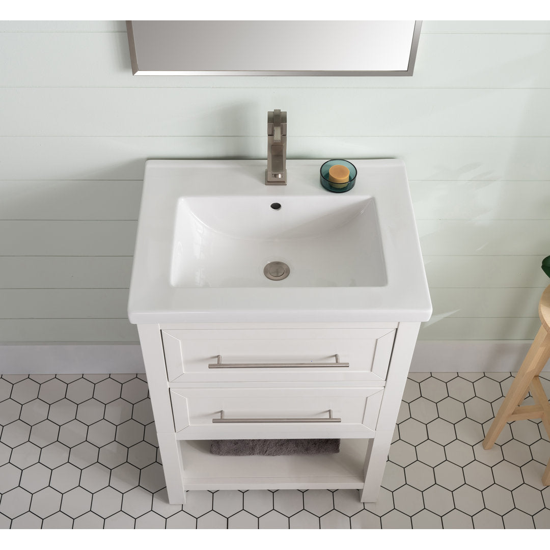 Bickley 24" Single Bathroom Vanity with Ceramic Top Beachcrest Home™ Base Finish: White