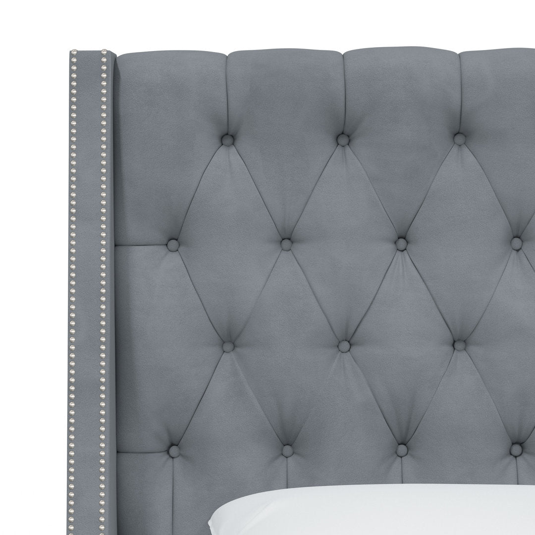 Annabel Upholstered Wingback Bed Kelly Clarkson Home Size: Full Body Fabric: Classic Steel Gray Performance Velvet