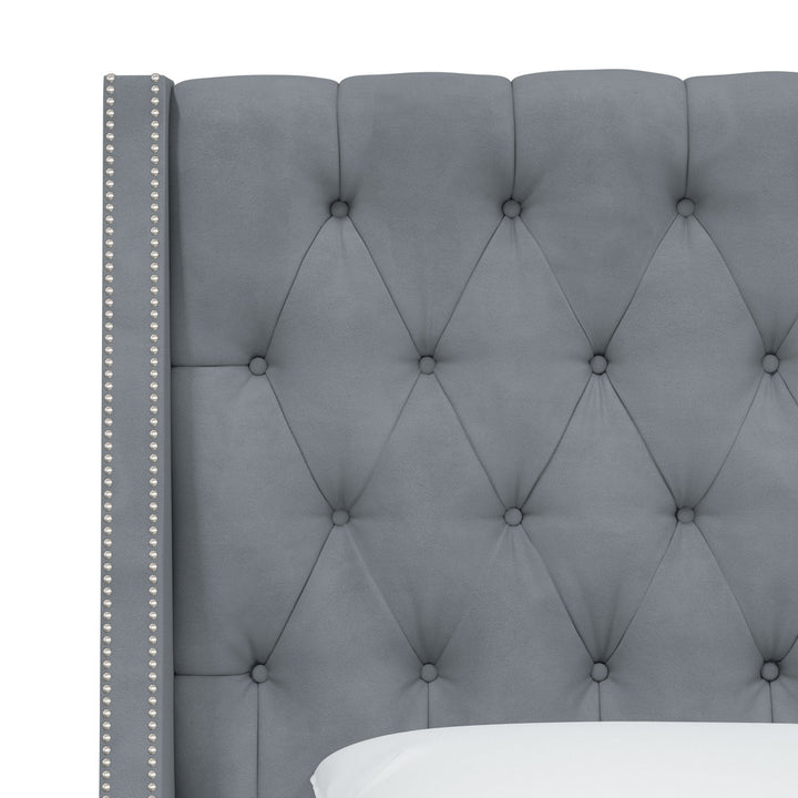 Annabel Upholstered Wingback Bed Kelly Clarkson Home Size: Full Body Fabric: Classic Steel Gray Performance Velvet