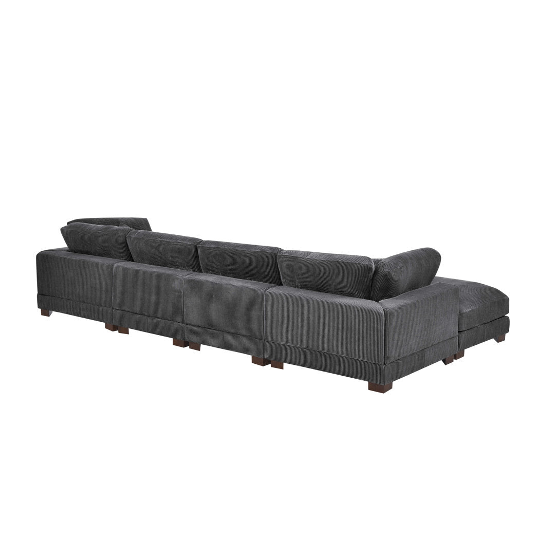 Andreco 144" Wide Reversible Modular Corner Sectional with Ottoman Wade Logan® Body Fabric: Gray Corduroy