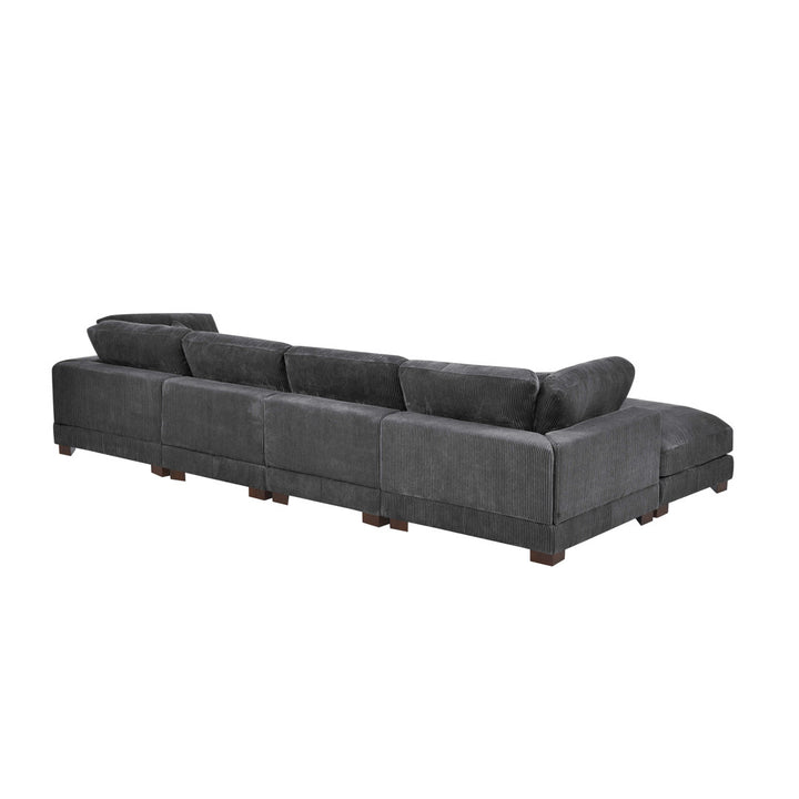 Andreco 144" Wide Reversible Modular Corner Sectional with Ottoman Wade Logan® Body Fabric: Gray Corduroy