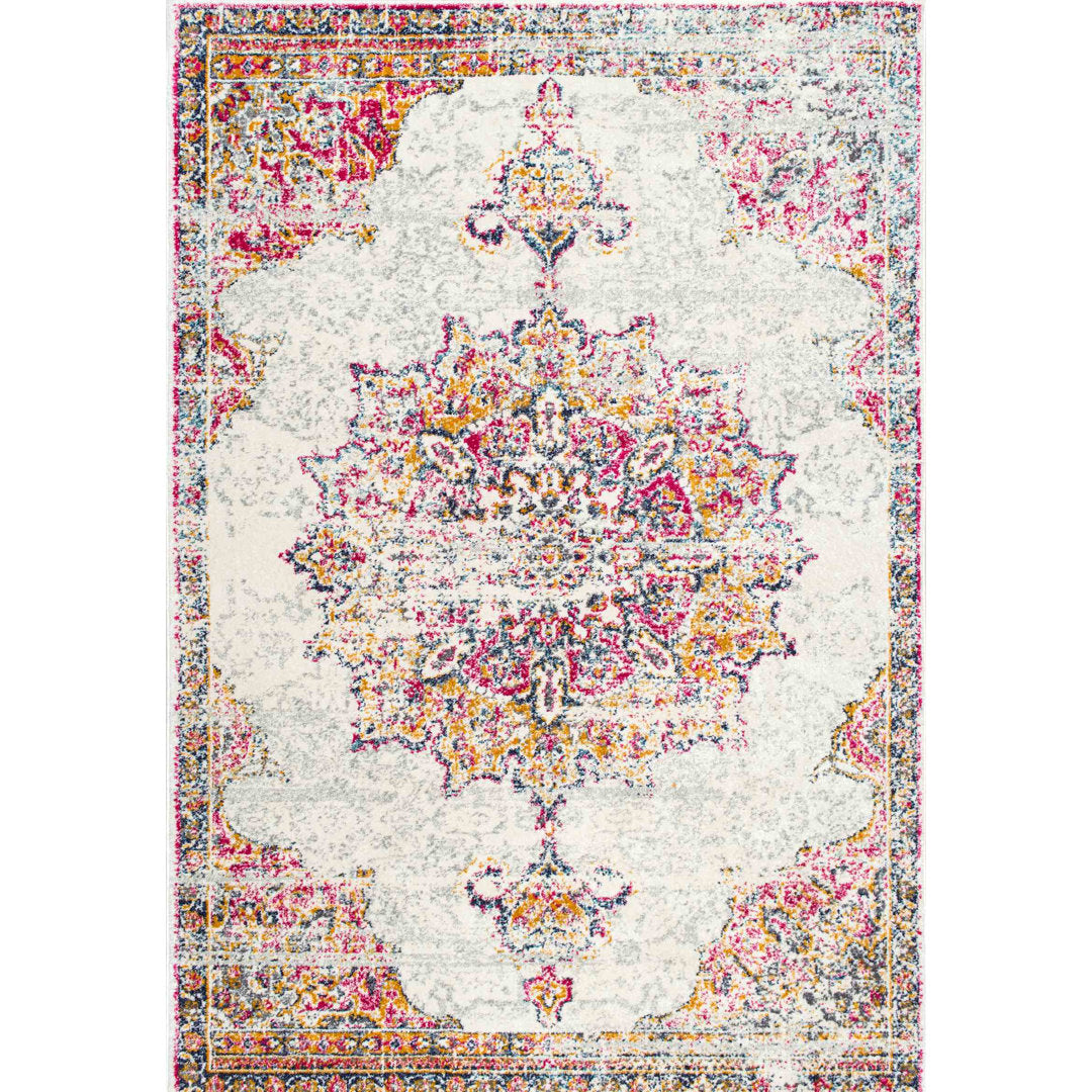 Mcalmont Medallion Power Loomed Performance Pink/Fuchsia Rug Bungalow Rose Rug Size: Rectangle 10' x 14'