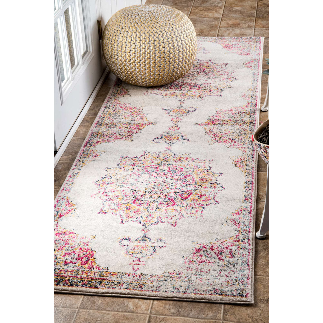 Mcalmont Medallion Power Loomed Performance Pink/Fuchsia Rug Bungalow Rose Rug Size: Runner 2'8" x 12'
