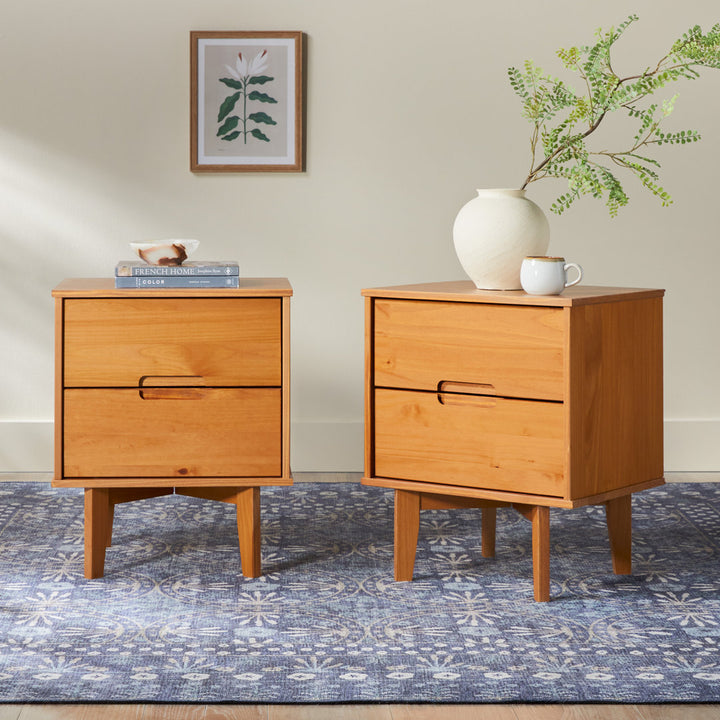 Aizlyn Mid-Century Modern Solid Wood Groove-Handle Nightstands (Set of 2) Wade Logan® Color: Caramel