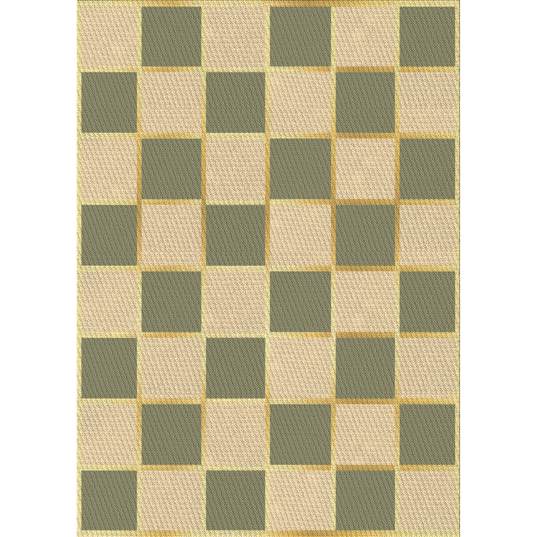 Checkered Wool Green/Ivory Area Rug East Urban Home Rug Size: Rectangle 2' x 3'