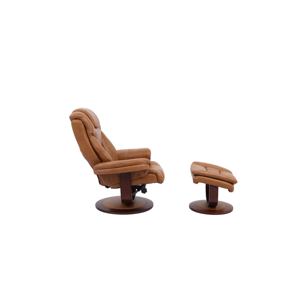 Carolynn 33.5" Wide Leather Match Manual Swivel Ergonomic Recliner with Ottoman Wade Logan® Upholstery Color: Butterscotch Leather Match