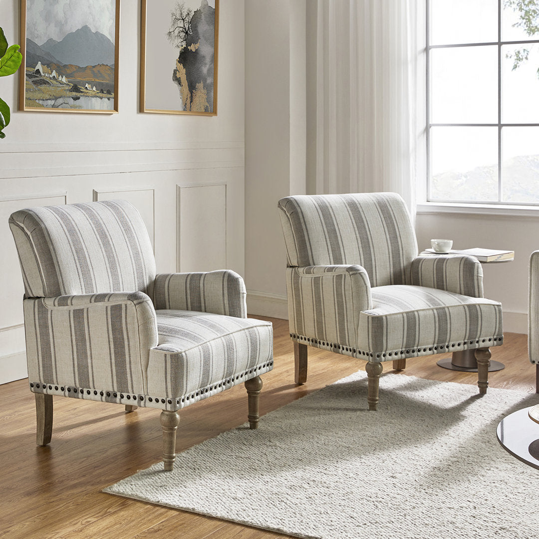 Arching Armchair With Solid Wood Turned Legs and Nailhead Trim (Set of 2) Sand & Stable™ Upholstery Color: Gray