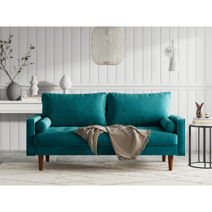 Sellner 70" Velvet Square Arm Tufted Seat Sofa George Oliver Fabric: Teal Blue Velvet