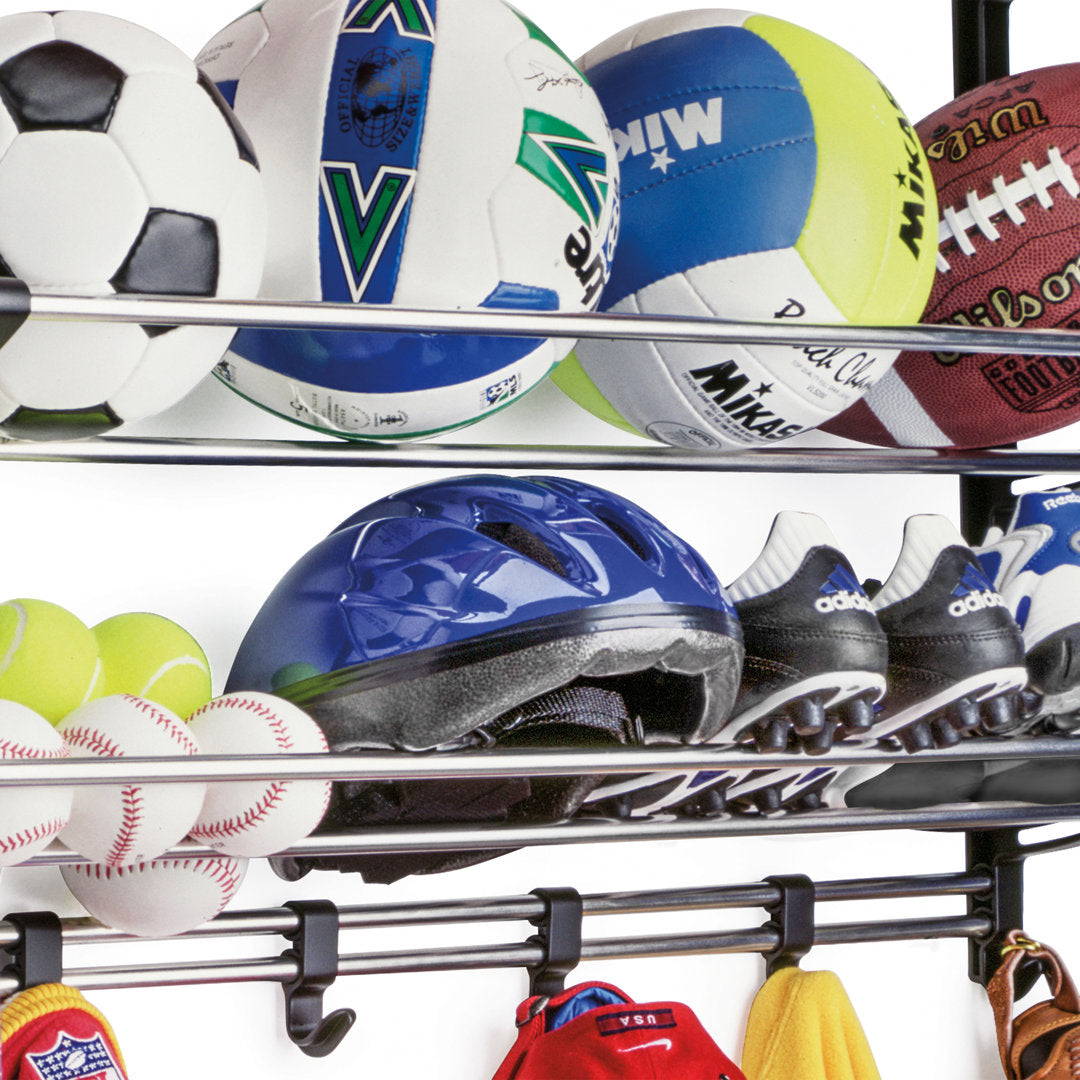 Lynk Garage Sports Equipment Organizer - Wall Mount Ball Rack - Sports Equipment Storage - Ball Storage for Garage - Garage Toy Storage - Easy to Install Sports Storage Organizer for Garage - Black LYNK PROFESSIONAL