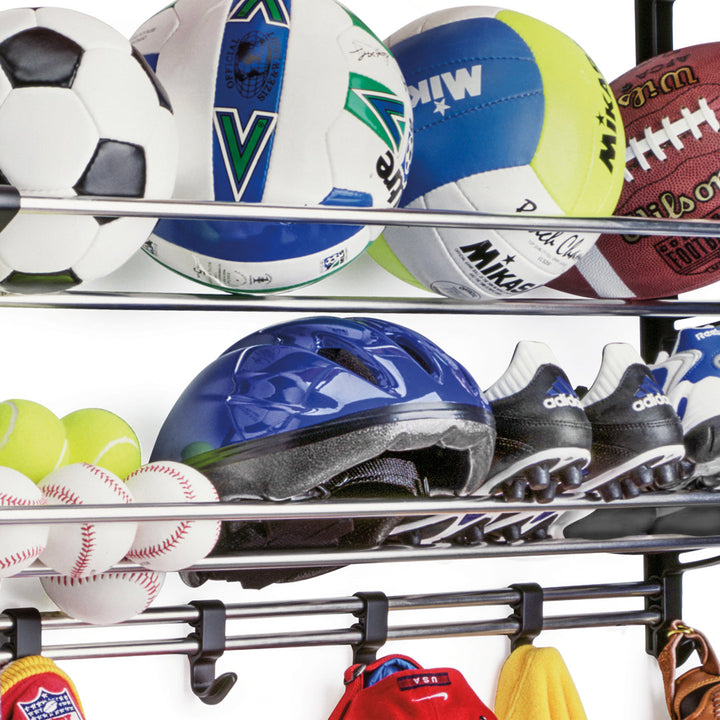 Lynk Garage Sports Equipment Organizer - Wall Mount Ball Rack - Sports Equipment Storage - Ball Storage for Garage - Garage Toy Storage - Easy to Install Sports Storage Organizer for Garage - Black LYNK PROFESSIONAL