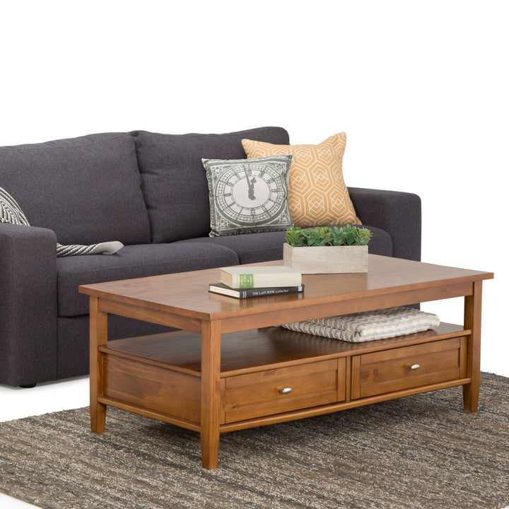 Warm Shaker SOLID WOOD 48 inch Wide Rectangle Transitional Coffee Table Simpli Home Color: Light Golden Brown