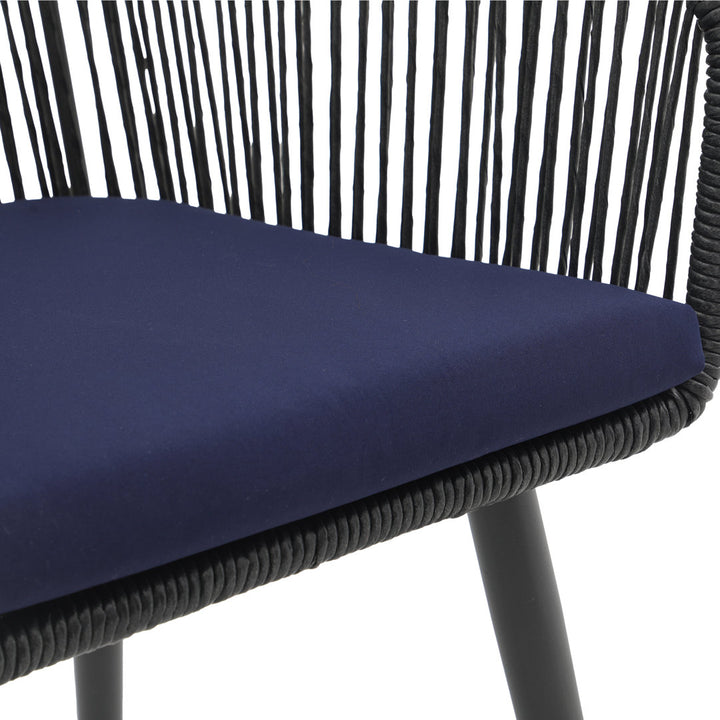 Cassil Patio Dining Armchair with Cushion (Set of 2) Wade Logan® Frame Color/Cushion Color: Black Frame/Navy Cushion
