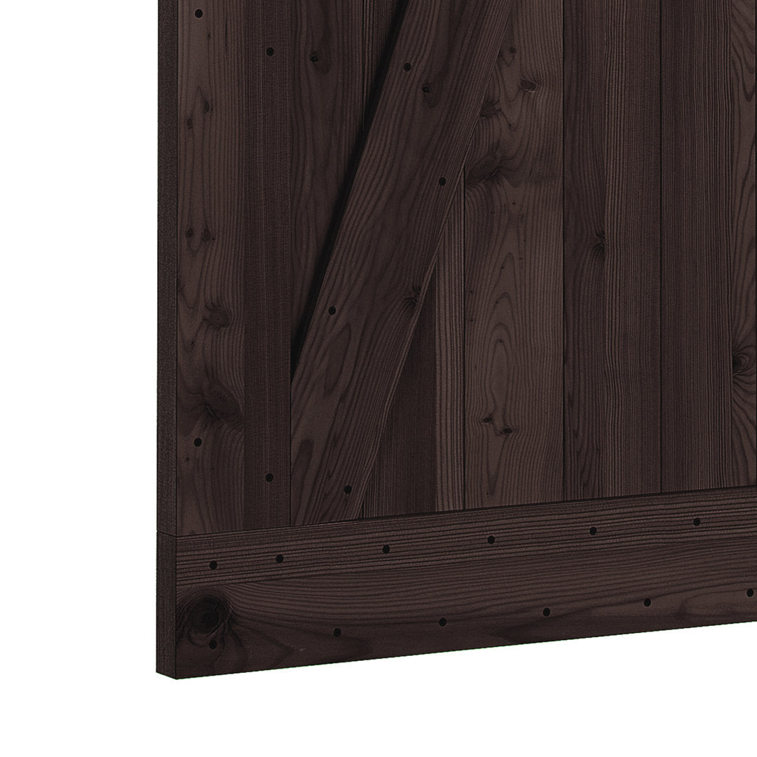 Tarcienne Paneled Wood and Metal Finish Prehung Barn Door with Installation Hardware Kit Millwood Pines Finish: Brown
