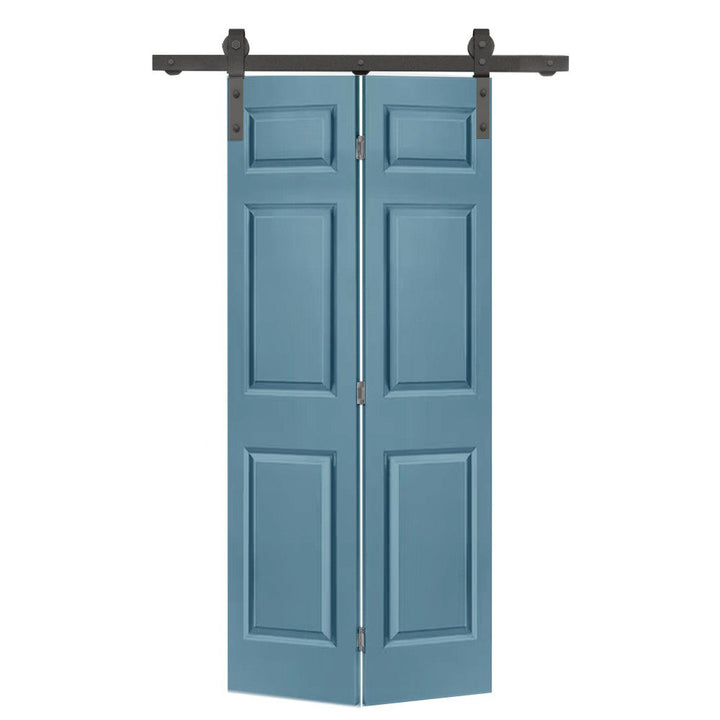 Paneled MDF Composite Bifold Barn Door with Installation Hardware Kit Calhome Size: 30" x 84" Finish: Dignity Blue