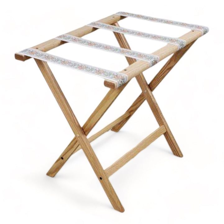 Folding Wood Luggage Rack Wooden Mallet Color: Light Oak Fabric: Tapestry