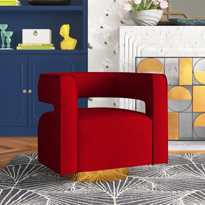 Aysha Velvet Swivel Barrel Chair Willa Arlo™ Interiors Fabric: Red Velvet