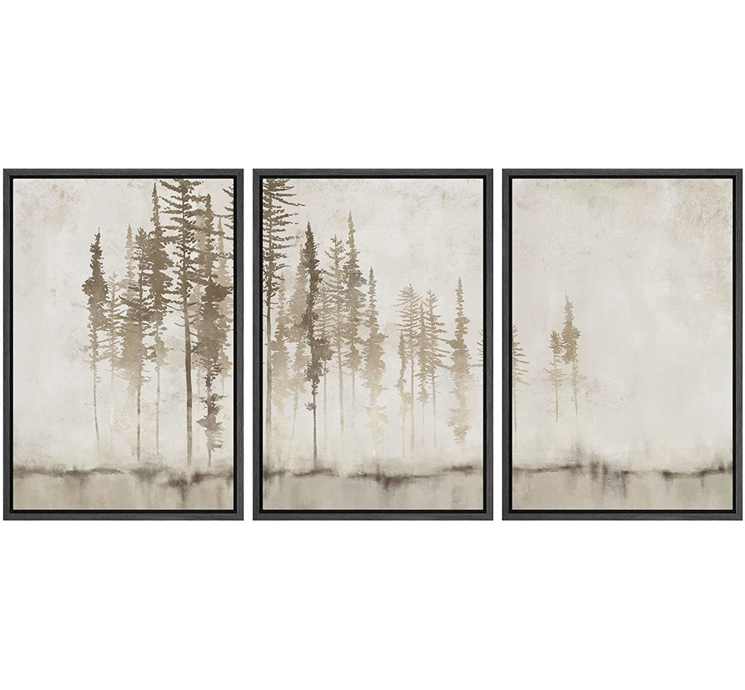 Pastel Abstract Tree Subtle Neutral Modern Rustic Home Decor - Framed Canvas Print Wall Art Work SIGNLEADER Size: 24" H x 48" W Format: Black Framed
