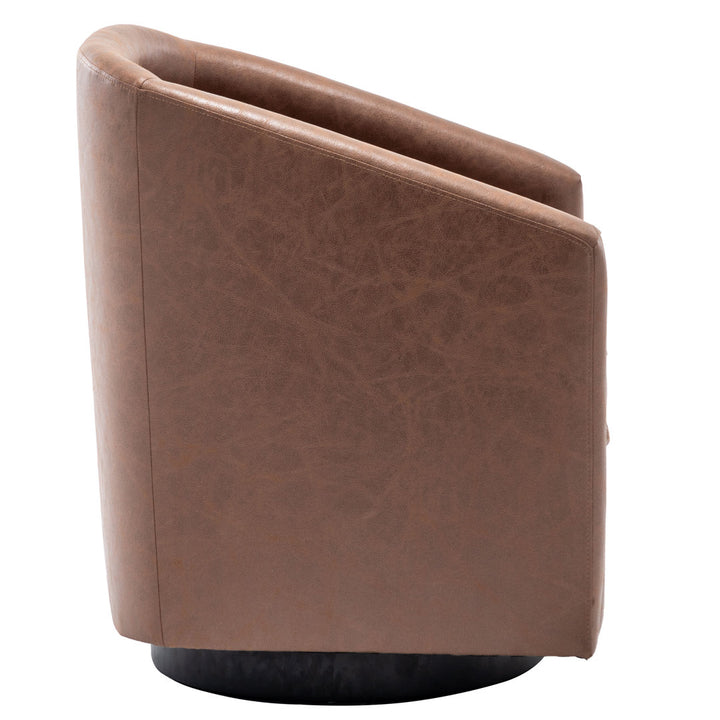 Kiersten 28.7" Wide Vegan Leather Swivel Barrel Chair Sand & Stable™ Leather Type: Walnut Faux Leather
