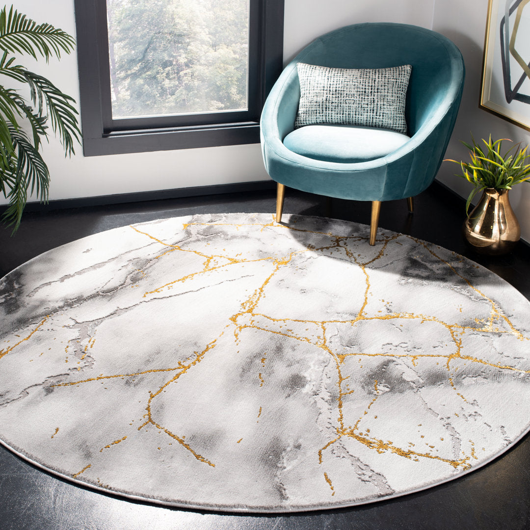 Swindle Abstract Grey/Gold Area Rug Wade Logan® Rug Size: Round 12'