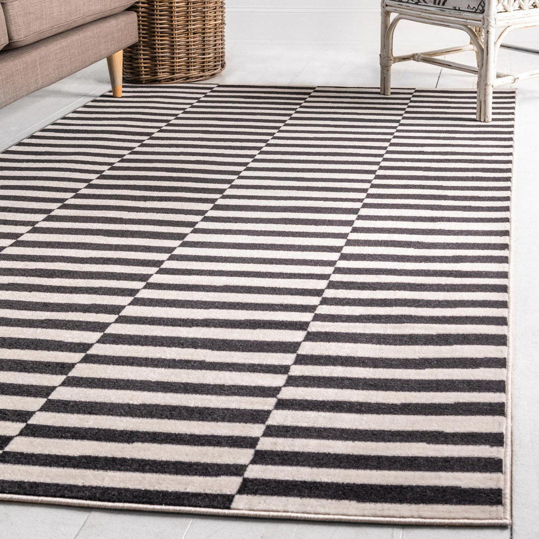 Arzilla Striped Ivory/Black Area Rug Wade Logan® Rug Size: Rectangle 2'2" x 3'1"
