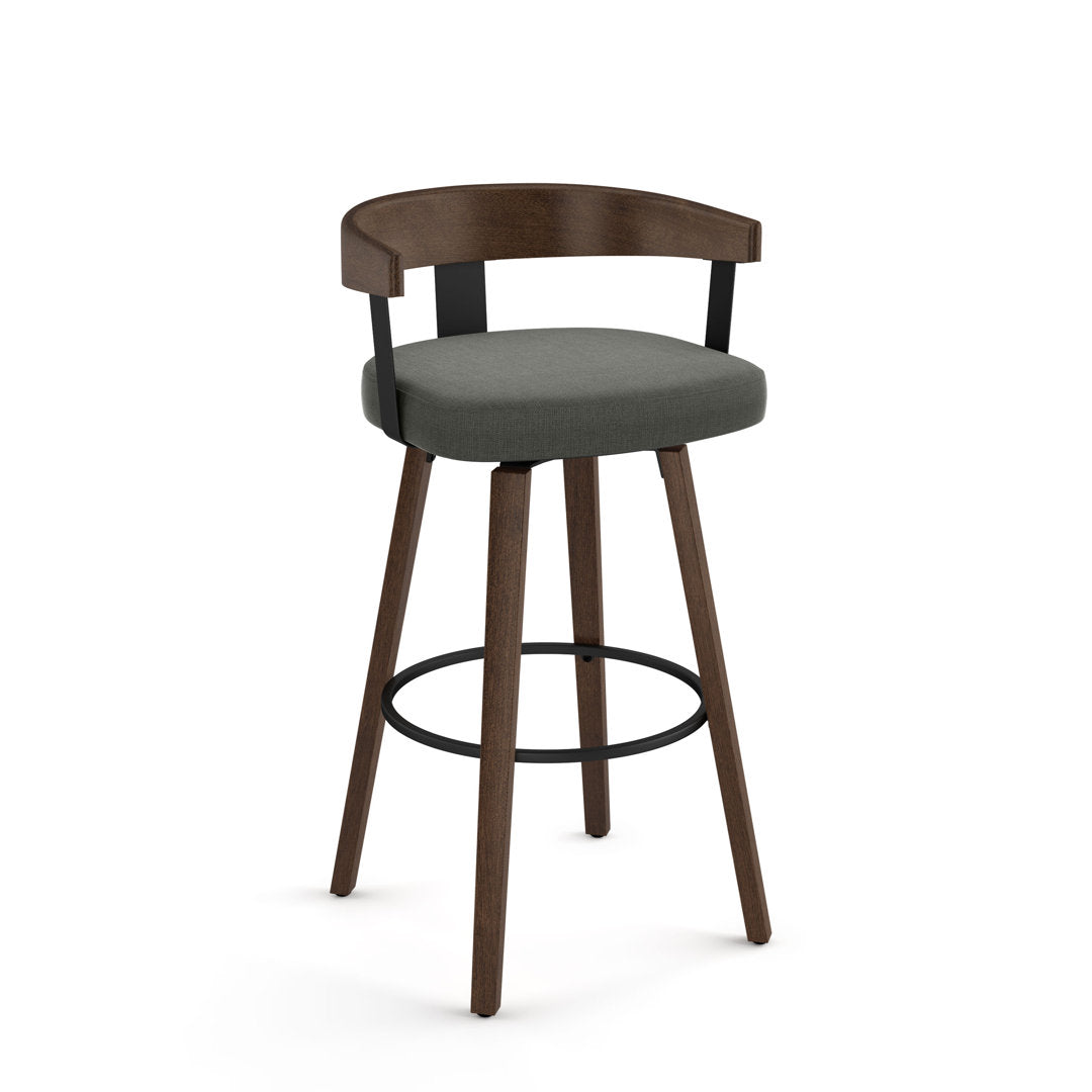 Calvion Swivel Counter & Bar Stool with Wooden Backrest Wade Logan® Upholstery: Charcoal Gray, Seat Height: Counter Stool (26.25" Seat Height)