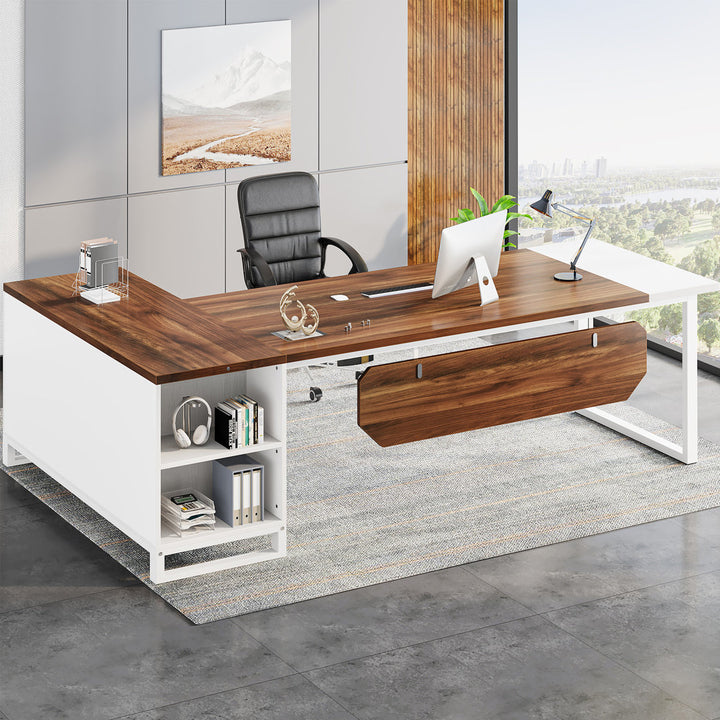 70.87'' Executive Desk and File Storage Cabinet Latitude Run® Color (Top/Frame): Brown/White