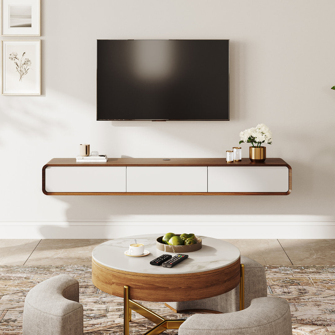 Randalstown Floating TV Stand, Entertainment Center with 4 Drawers, Solid Wood, Fully-Assembled Hokku Designs Color: Dark Brown/Black Overall Entertainment Center Width - Side to Side: 78.74''
