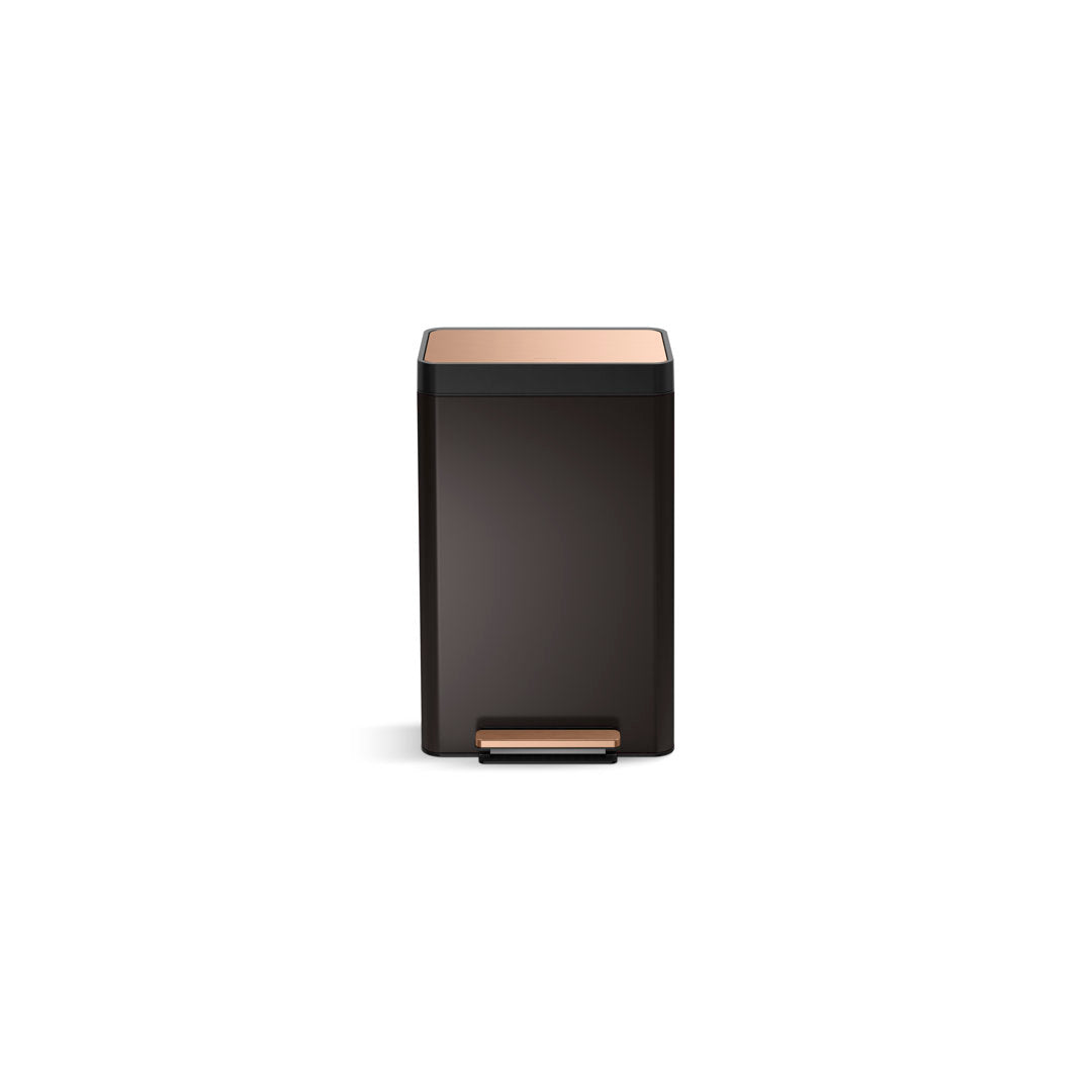 Reset 13 Gallon Kitchen Trash Can, Stainless Steel Hand Free Step Trash Can with Quiet-Close Lid Kohler Color: Black Stainless/Brushed Brass