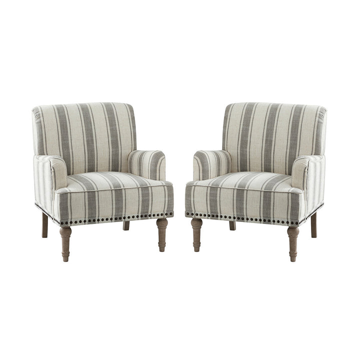 Arching Armchair With Solid Wood Turned Legs and Nailhead Trim (Set of 2) Sand & Stable™ Upholstery Color: Gray